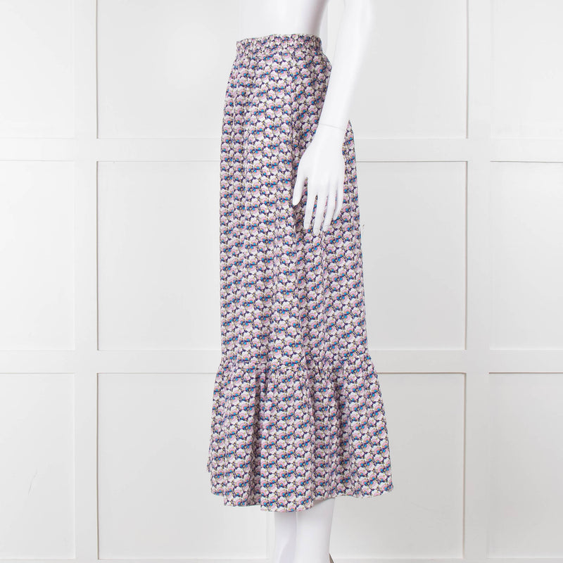 Ridley Purple White Floral Silk Elasticated Waist Maxi Skirt