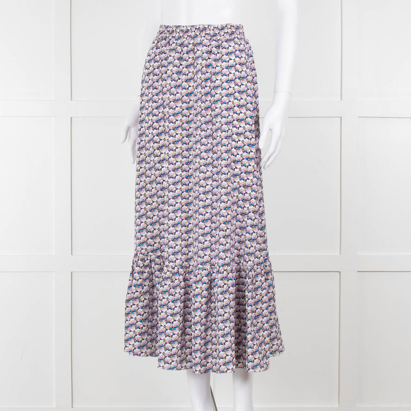 Ridley Purple White Floral Silk Elasticated Waist Maxi Skirt
