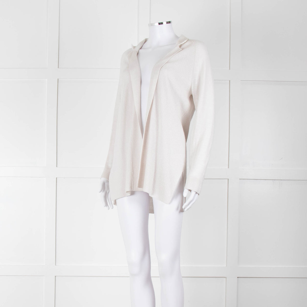 Amina Rubinacci Light Grey Cashmere Blend Edge To Edge Cardigan