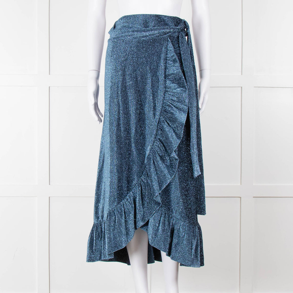 Ganni Metallic Blue Shimmery Wrap  Skirt