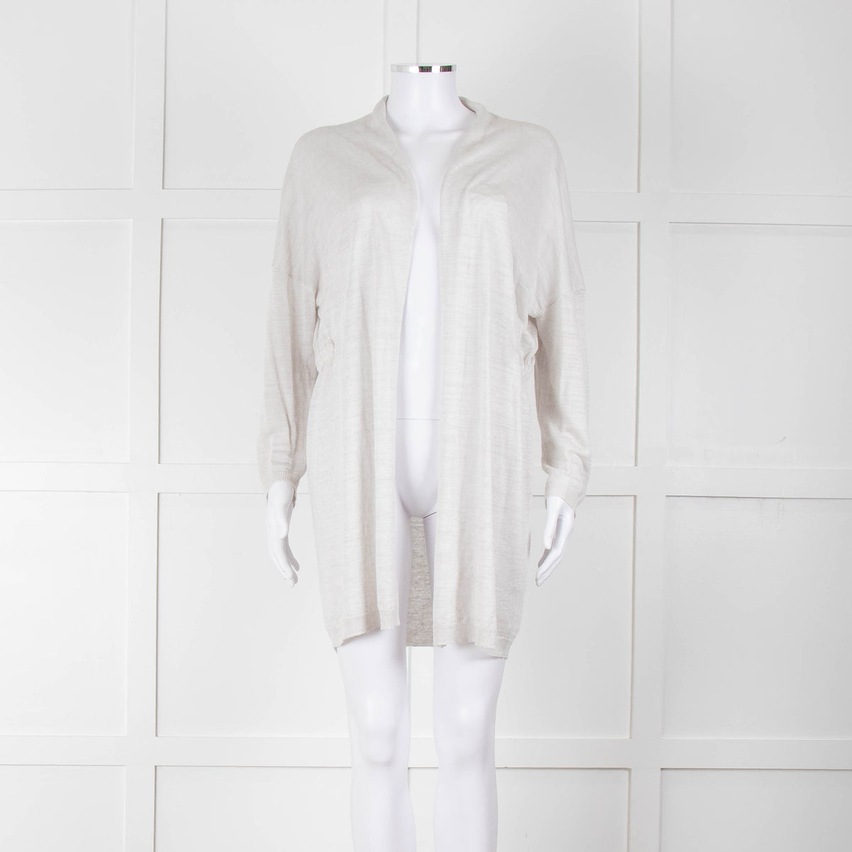 Amina Rubinacci Light Grey Linen Elastic Detail Cardigan