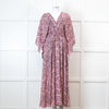 Maje Pink Paisley Print V Neck Cape Sleeve Belted Maxi Dress