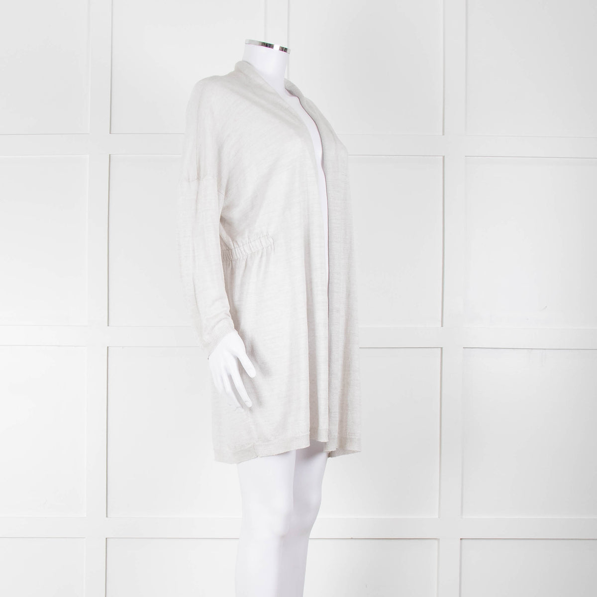 Amina Rubinacci Light Grey Linen Elastic Detail Cardigan