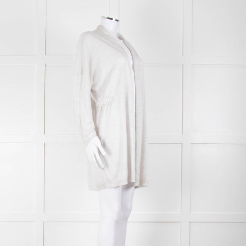 Amina Rubinacci Light Grey Linen Elastic Detail Cardigan