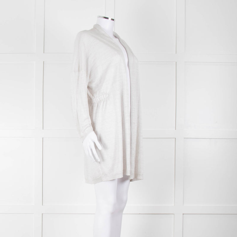 Amina Rubinacci Light Grey Linen Elastic Detail Cardigan