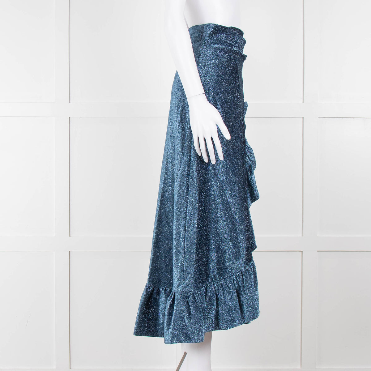 Ganni Metallic Blue Shimmery Wrap  Skirt