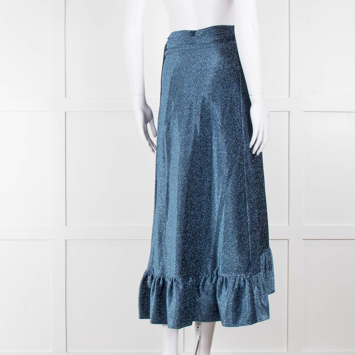 Ganni Metallic Blue Shimmery Wrap  Skirt