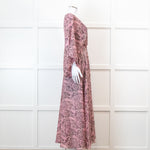 Maje Pink Paisley Print V Neck Cape Sleeve Belted Maxi Dress