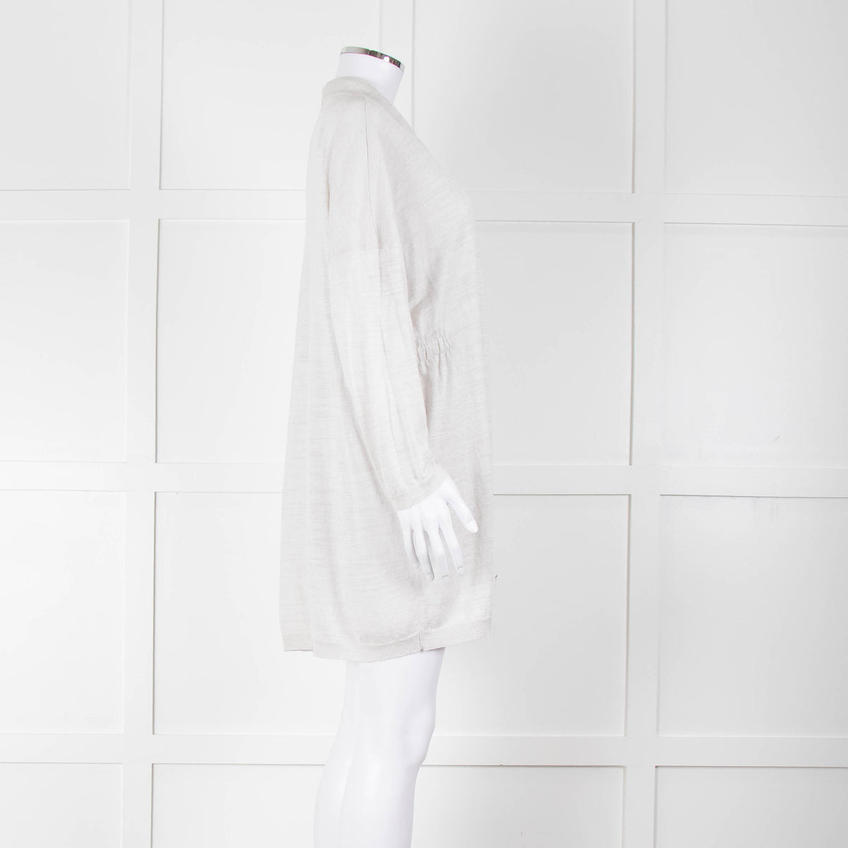 Amina Rubinacci Light Grey Linen Elastic Detail Cardigan