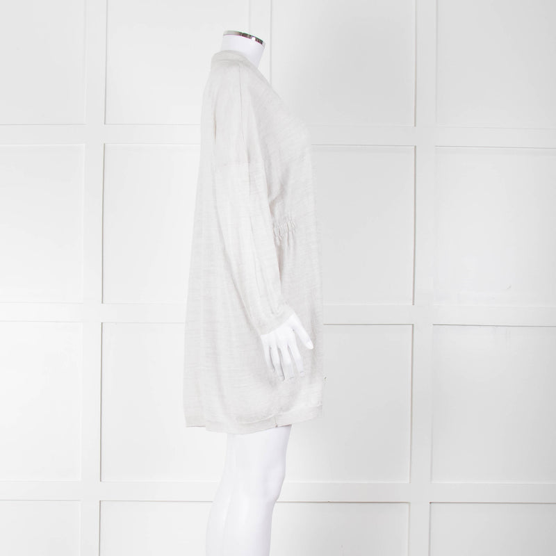 Amina Rubinacci Light Grey Linen Elastic Detail Cardigan