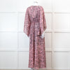 Maje Pink Paisley Print V Neck Cape Sleeve Belted Maxi Dress