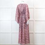 Maje Pink Paisley Print V Neck Cape Sleeve Belted Maxi Dress