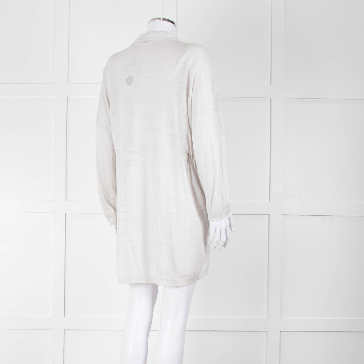 Amina Rubinacci Light Grey Linen Elastic Detail Cardigan