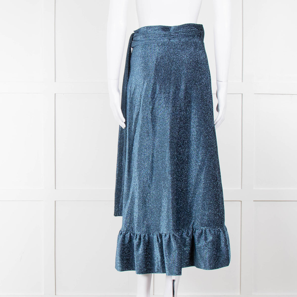 Ganni Metallic Blue Shimmery Wrap  Skirt