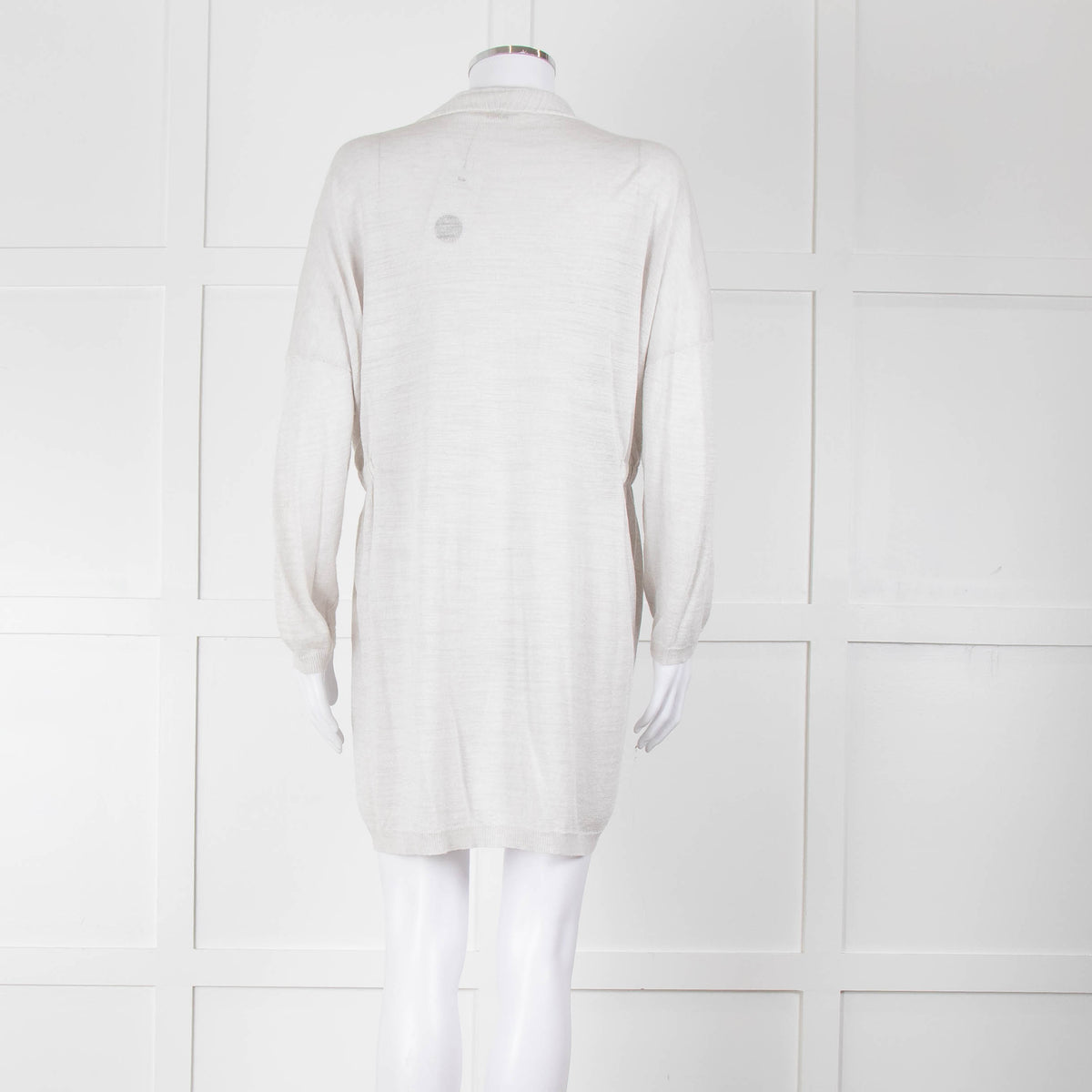 Amina Rubinacci Light Grey Linen Elastic Detail Cardigan