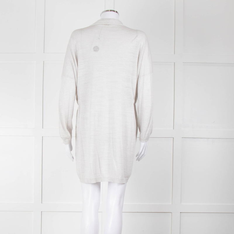 Amina Rubinacci Light Grey Linen Elastic Detail Cardigan