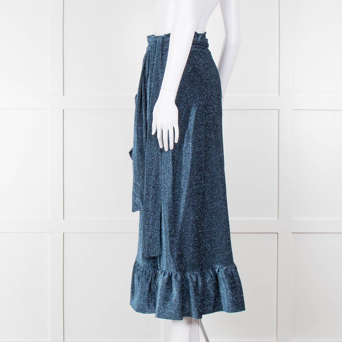 Ganni Metallic Blue Shimmery Wrap  Skirt