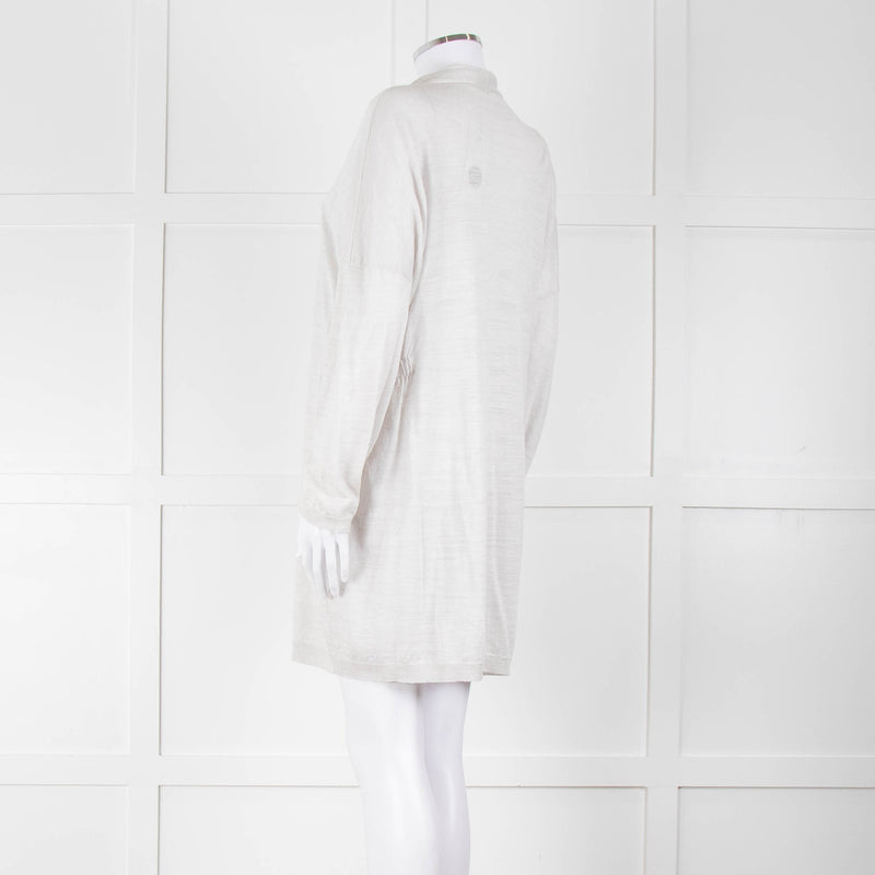 Amina Rubinacci Light Grey Linen Elastic Detail Cardigan