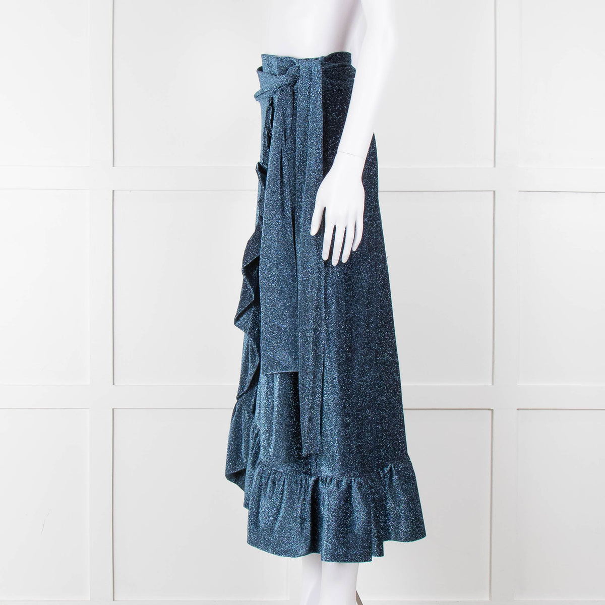 Ganni Metallic Blue Shimmery Wrap  Skirt