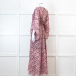 Maje Pink Paisley Print V Neck Cape Sleeve Belted Maxi Dress