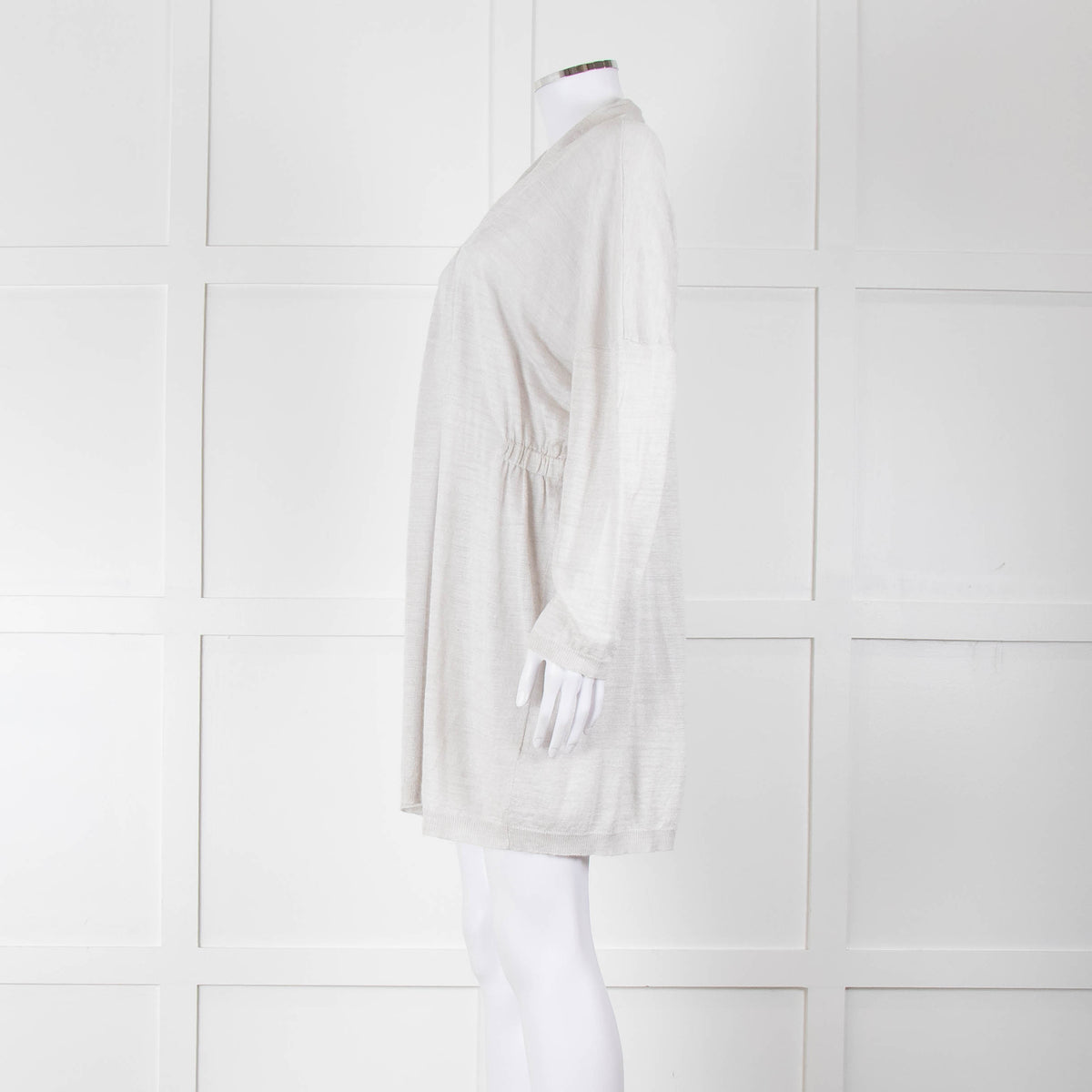 Amina Rubinacci Light Grey Linen Elastic Detail Cardigan