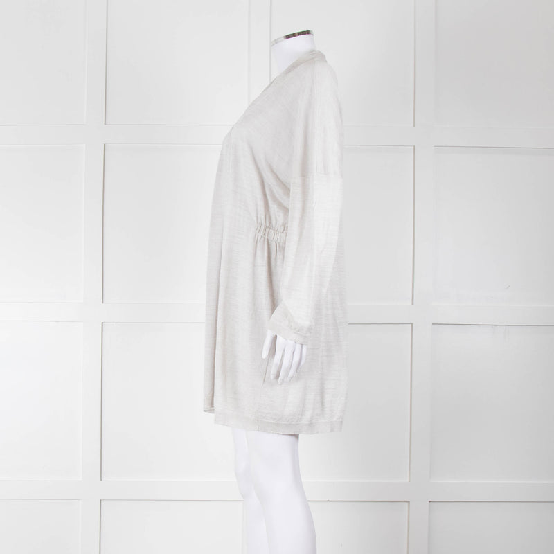 Amina Rubinacci Light Grey Linen Elastic Detail Cardigan