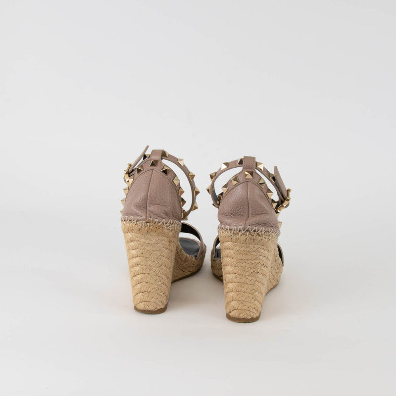 Valentino Beige Rockstud Espadrille Wedge Sandals