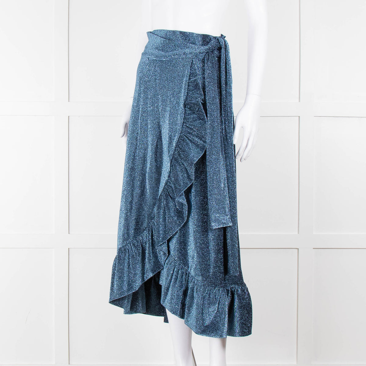 Ganni Metallic Blue Shimmery Wrap  Skirt