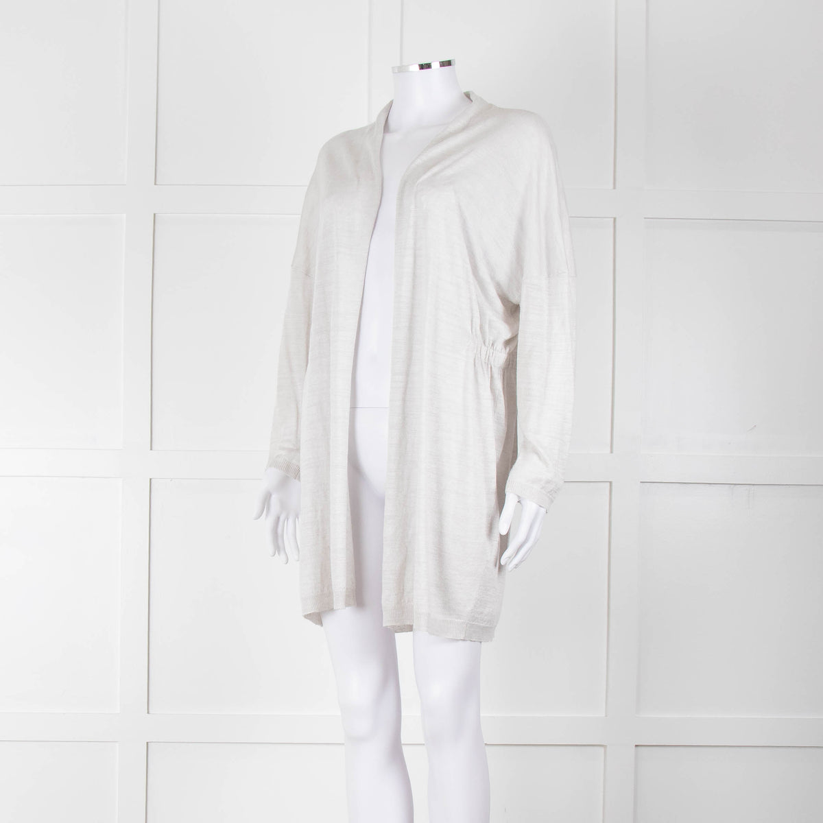 Amina Rubinacci Light Grey Linen Elastic Detail Cardigan