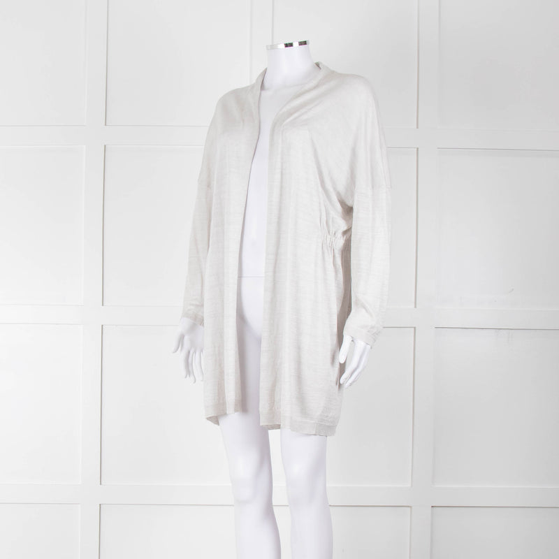 Amina Rubinacci Light Grey Linen Elastic Detail Cardigan