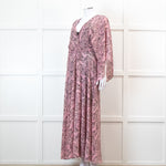 Maje Pink Paisley Print V Neck Cape Sleeve Belted Maxi Dress