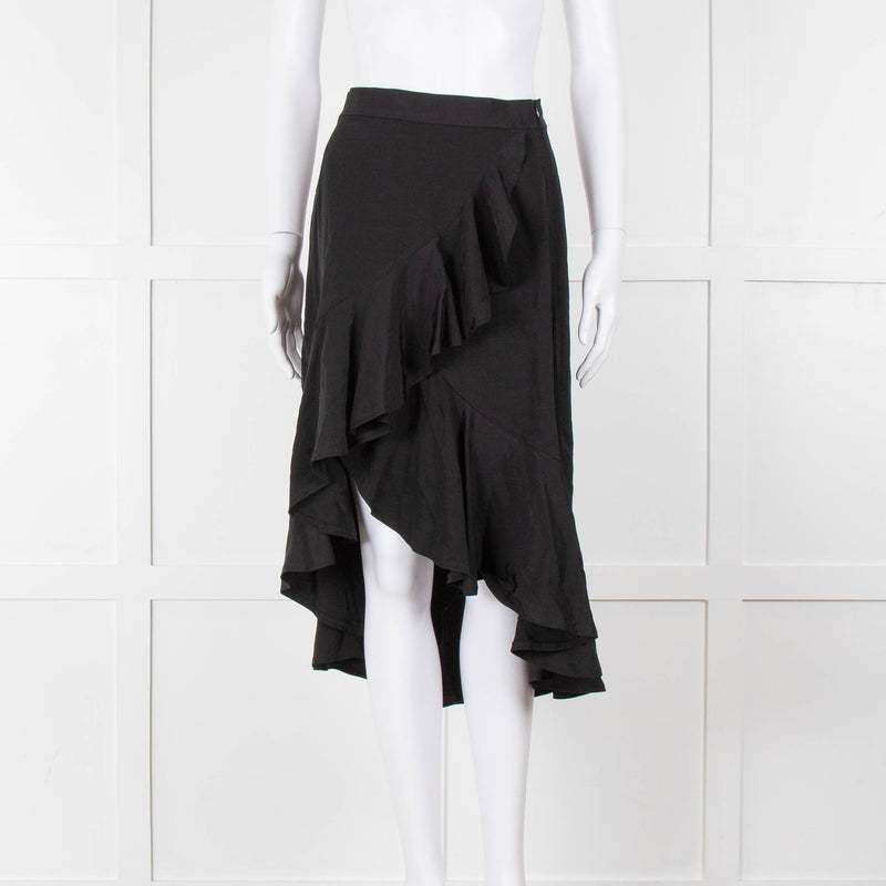 Sandro Black Frill Detail Midi Skirt