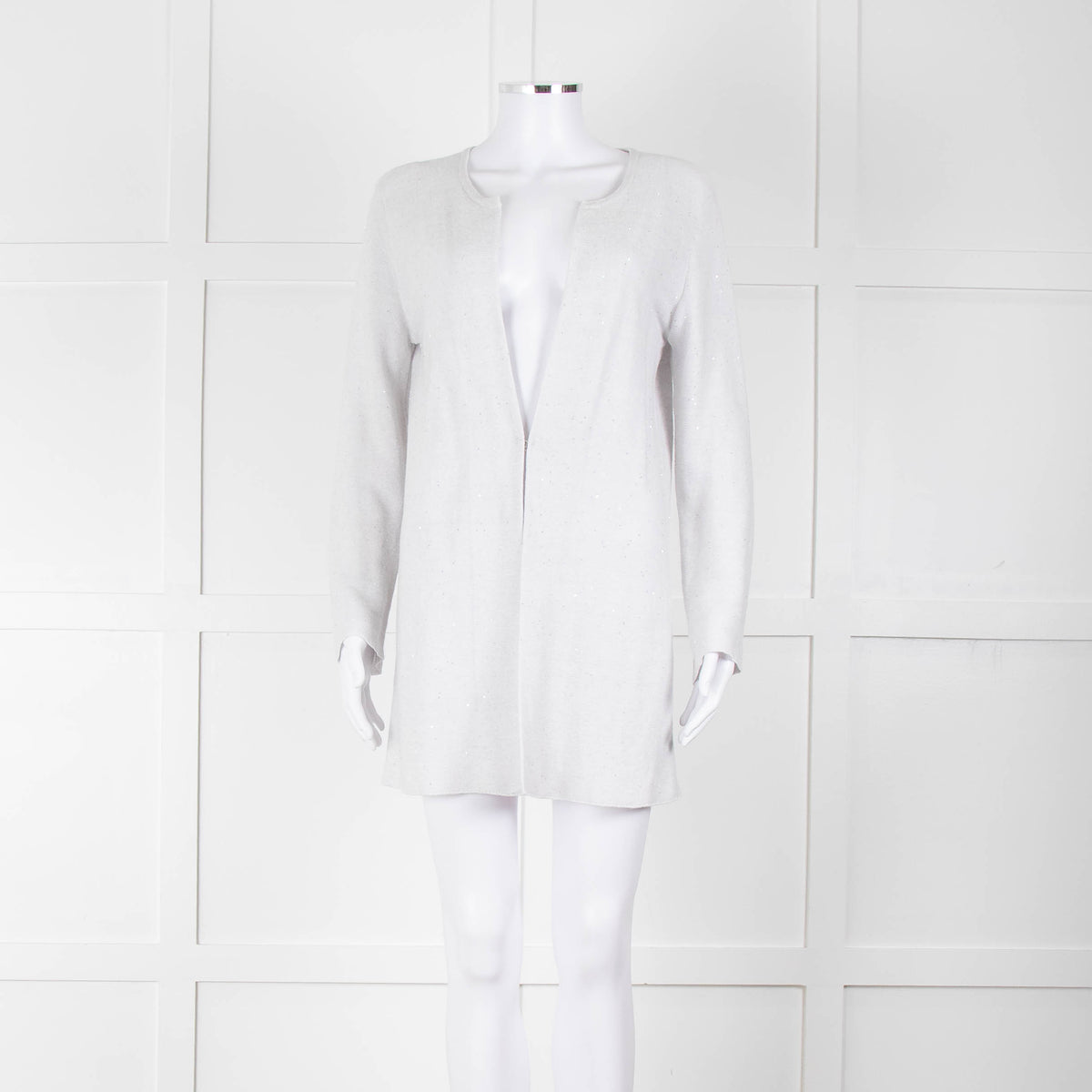 Amina Rubinacci Light Grey Tiny Sequin Cotton Blend Cardigan