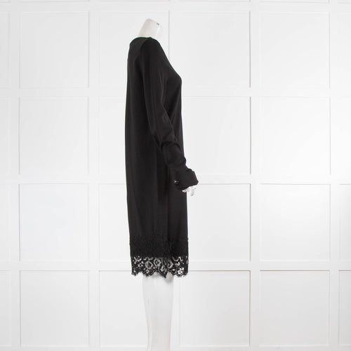 Dorothee Schumacher Black Stretch Long Sleeve Dress with Lace Hem