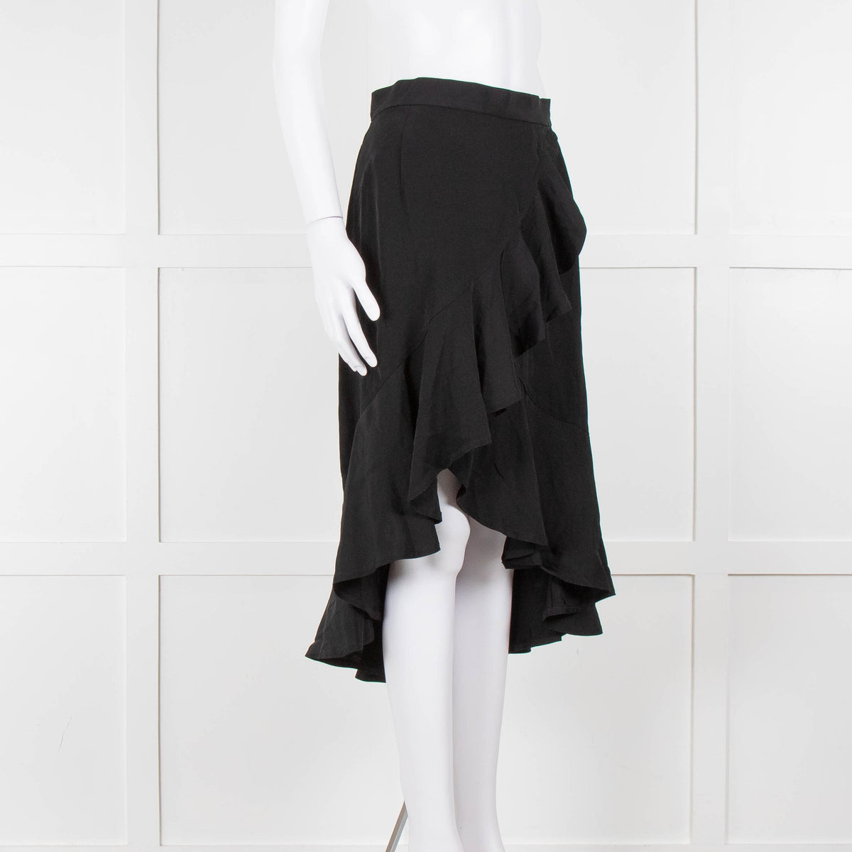 Sandro Black Frill Detail Midi Skirt