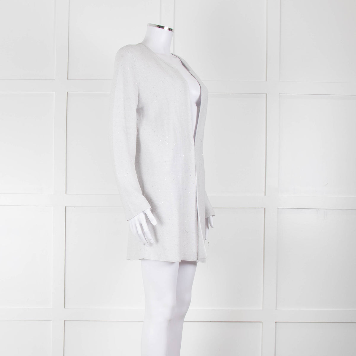 Amina Rubinacci Light Grey Tiny Sequin Cotton Blend Cardigan