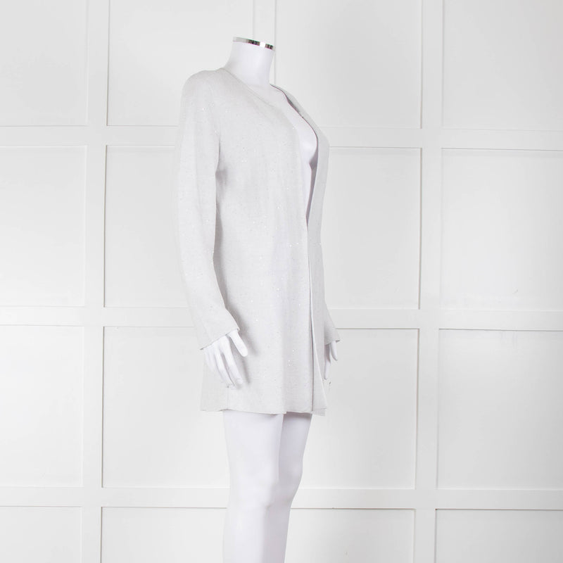 Amina Rubinacci Light Grey Tiny Sequin Cotton Blend Cardigan