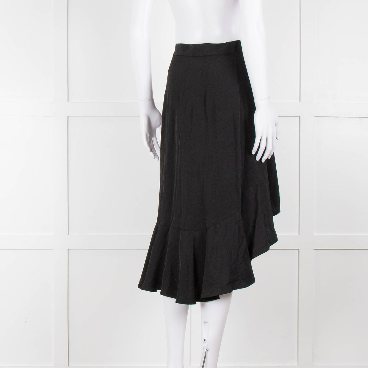 Sandro Black Frill Detail Midi Skirt