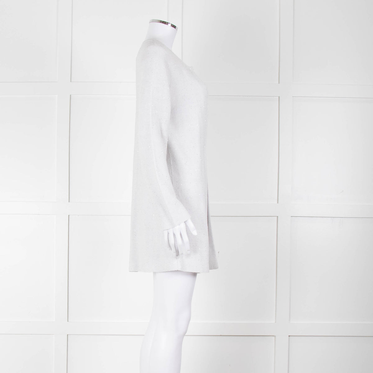 Amina Rubinacci Light Grey Tiny Sequin Cotton Blend Cardigan