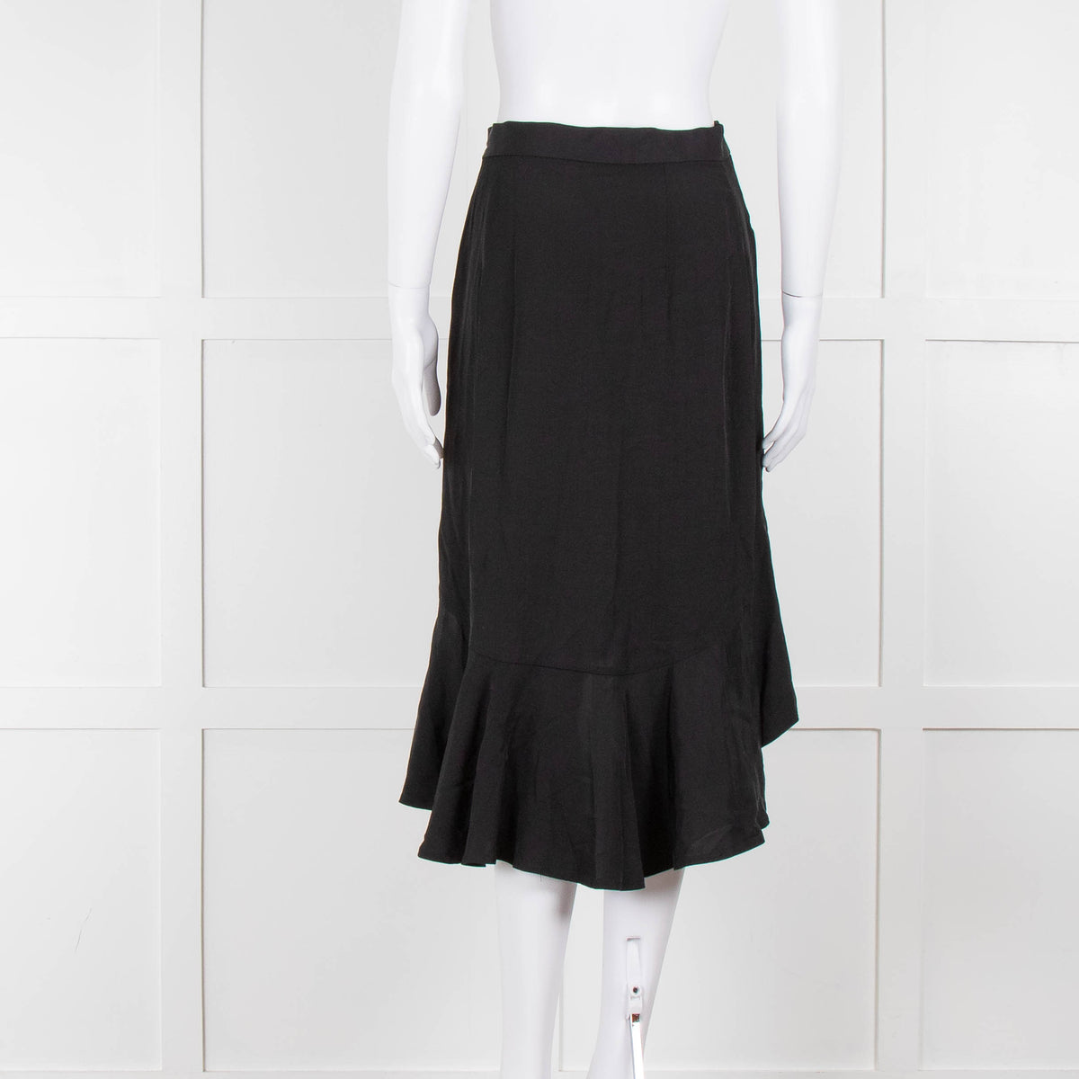 Sandro Black Frill Detail Midi Skirt