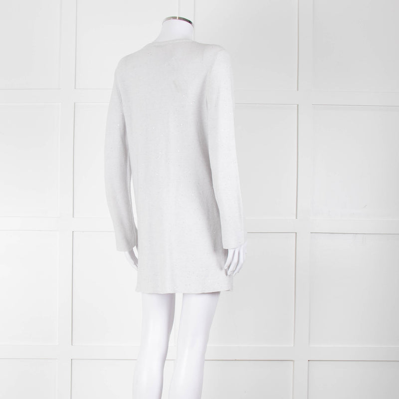 Amina Rubinacci Light Grey Tiny Sequin Cotton Blend Cardigan