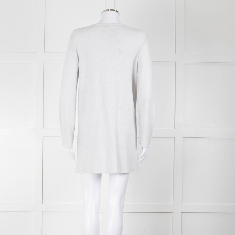 Amina Rubinacci Light Grey Tiny Sequin Cotton Blend Cardigan
