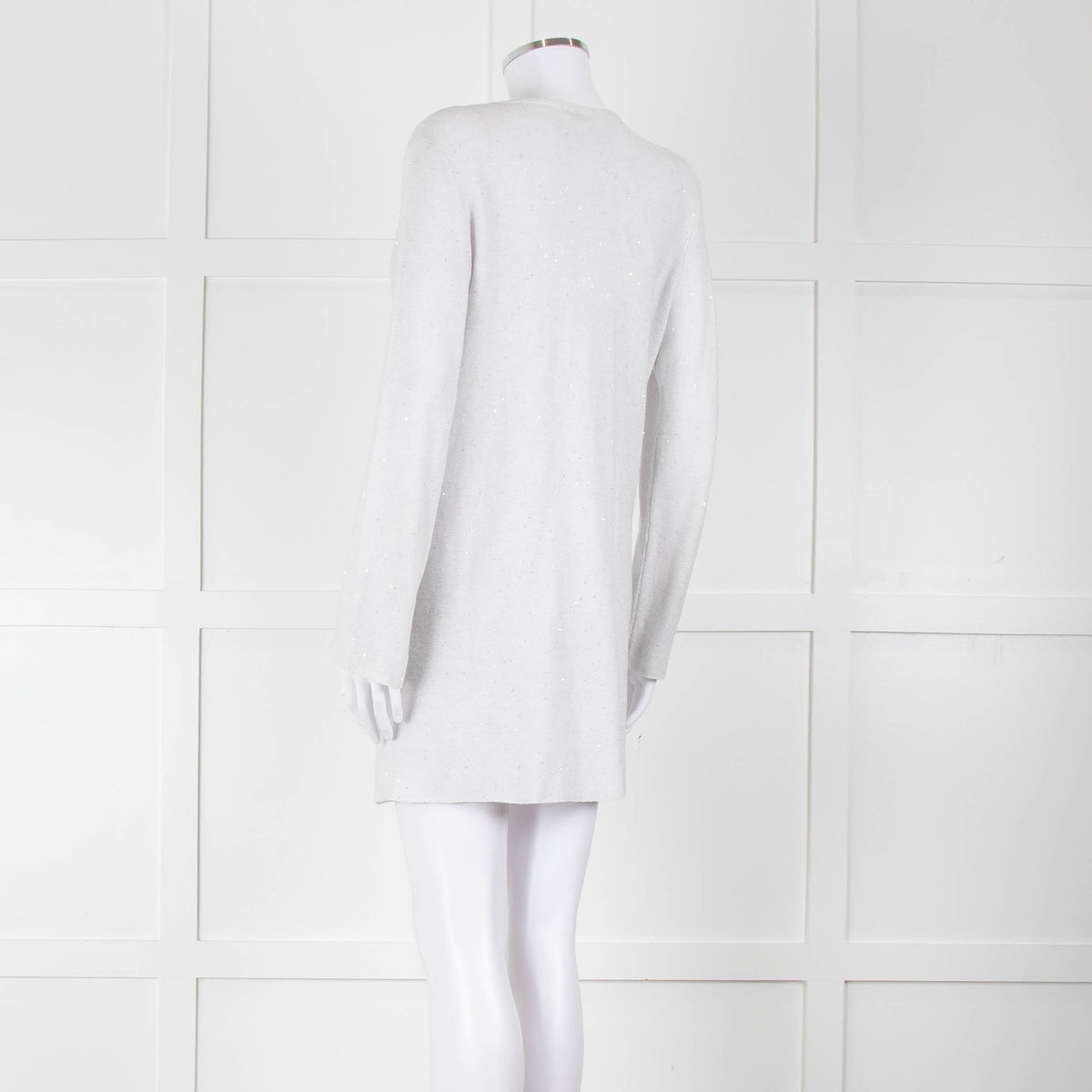 Amina Rubinacci Light Grey Tiny Sequin Cotton Blend Cardigan