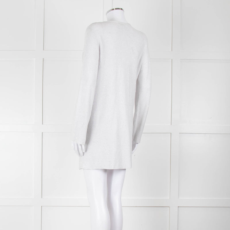 Amina Rubinacci Light Grey Tiny Sequin Cotton Blend Cardigan