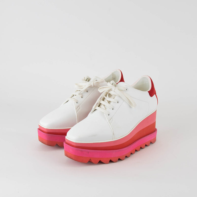 Stella McCartney White Pink  Sneak-Elyse Lace Up Platform Shoes