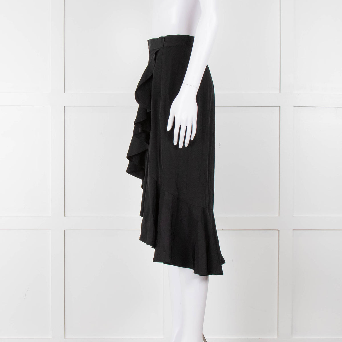 Sandro Black Frill Detail Midi Skirt