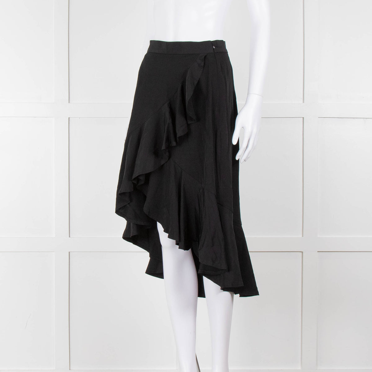 Sandro Black Frill Detail Midi Skirt
