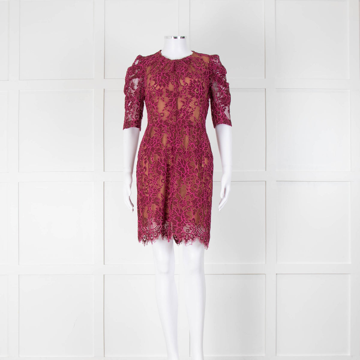 Michael by Michael Kors Burgundy and Pink Lace Shift Dress