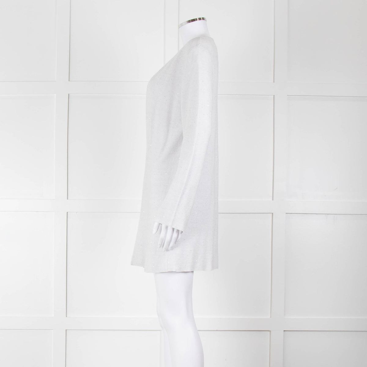 Amina Rubinacci Light Grey Tiny Sequin Cotton Blend Cardigan