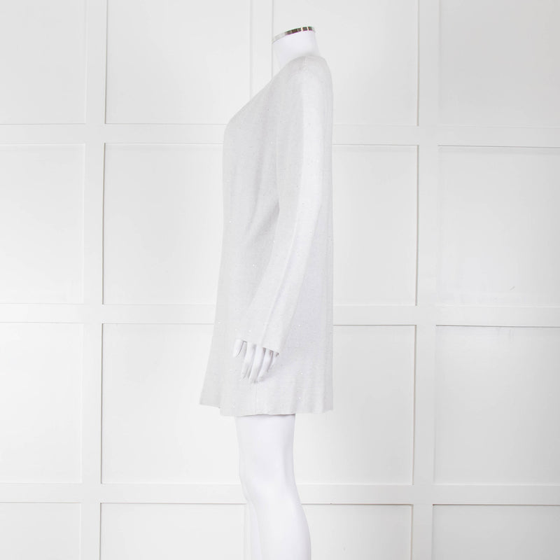 Amina Rubinacci Light Grey Tiny Sequin Cotton Blend Cardigan